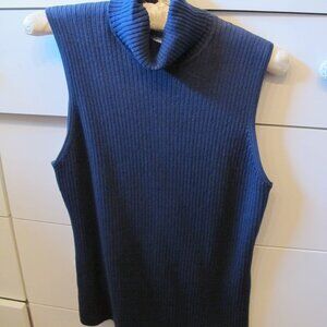 Chico Sleeveless Ribbed Cowl Neck Sweater  Size 1  Navy Blue Super Soft